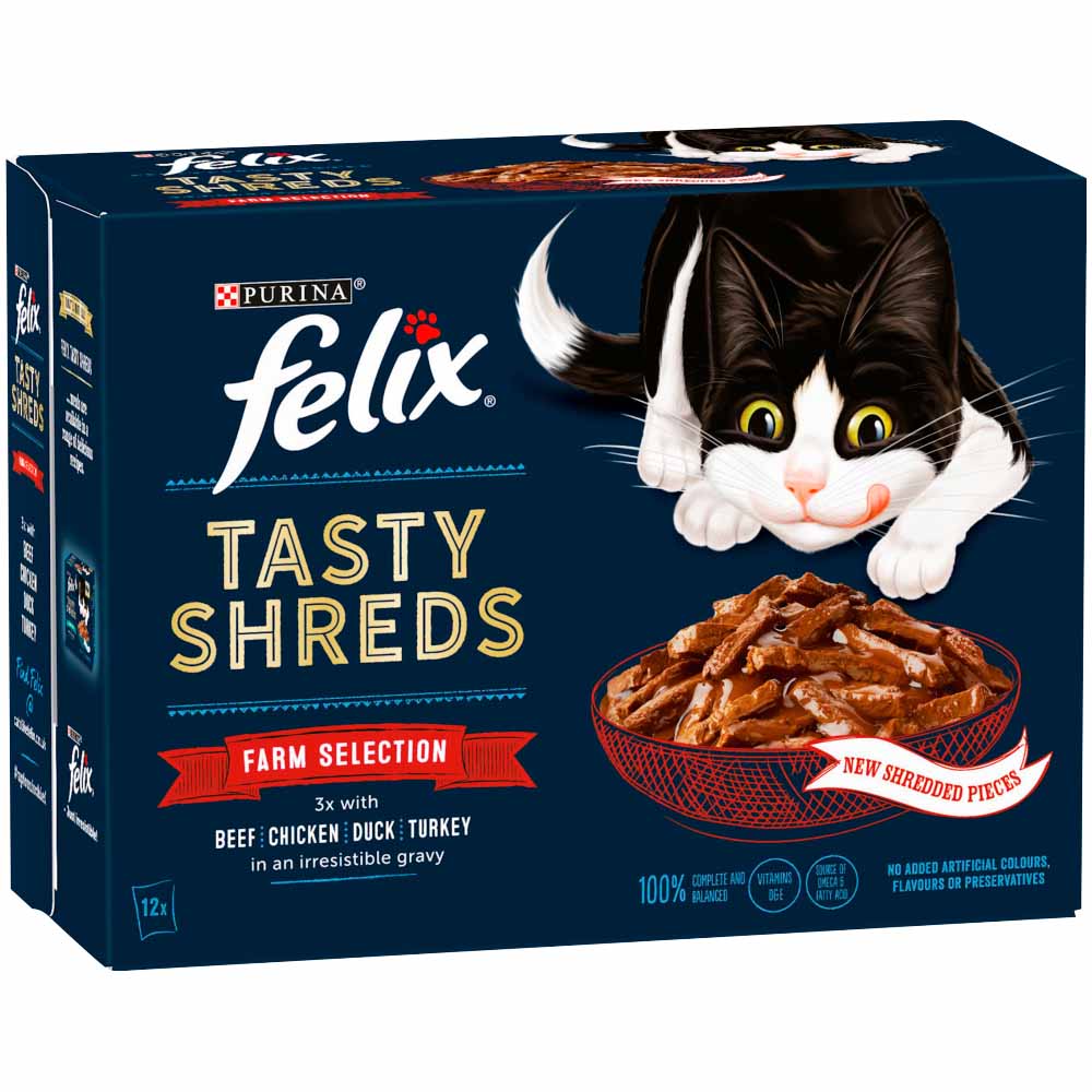 Felix Tasty Shreds Farm Selection in Gravy Cat Food 12 x 80g Image 2