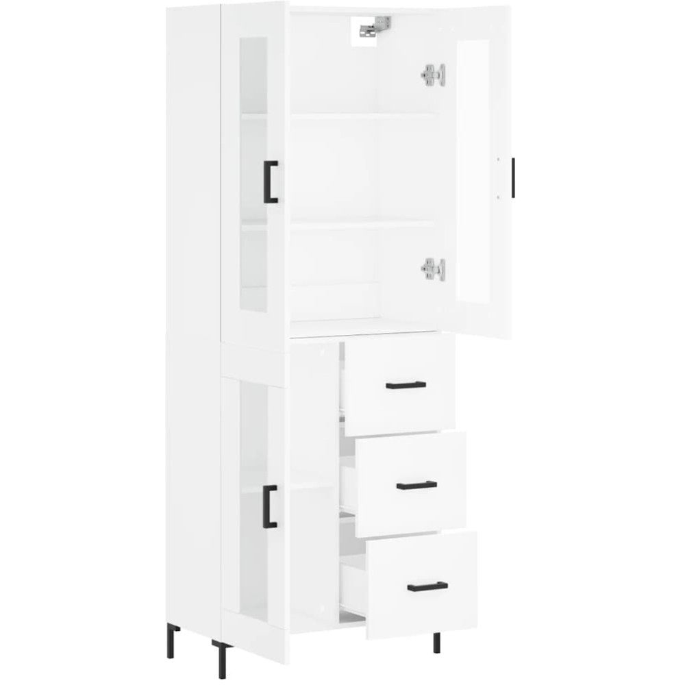 vidaXL 3 Glass Door 3 Drawer White Highboard Image 4