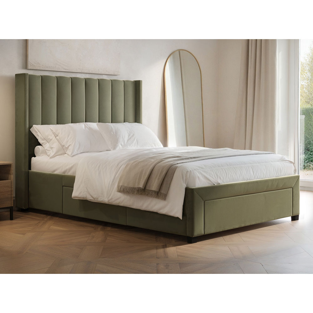 Flair Tiggy King Size Khaki Velvet Storage Bed with Winged Headboard Image 6