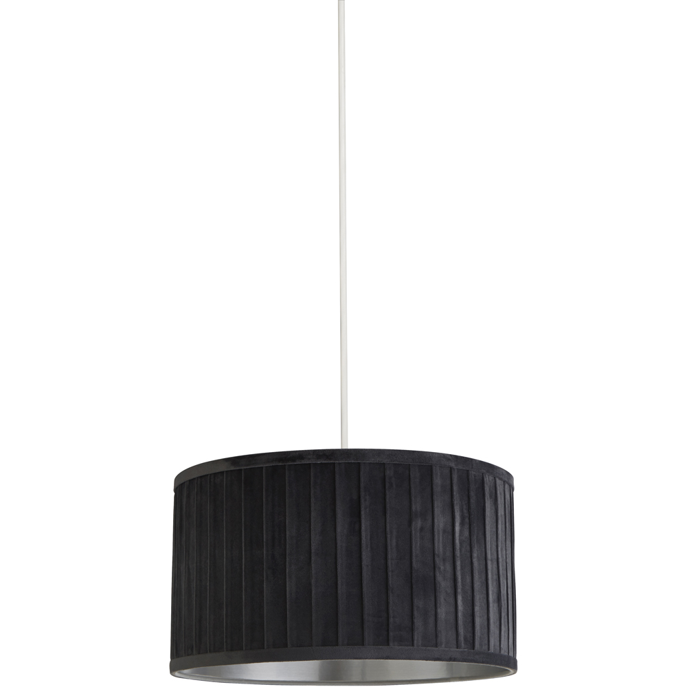 Lighting Collection Grey Metallic Silver Inner Pleated Velvet Shade Image 1