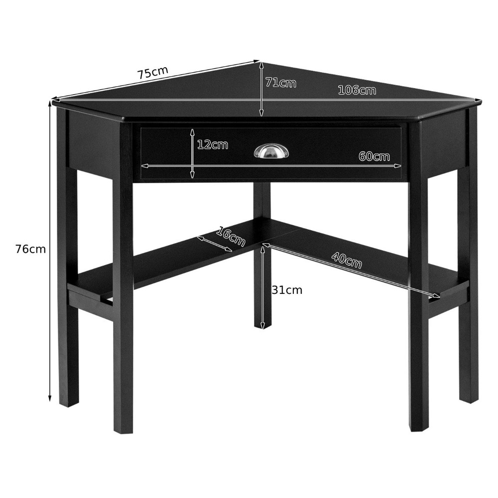 Costway Single Drawer 2 Shelf Black Corner Side Table Image 9