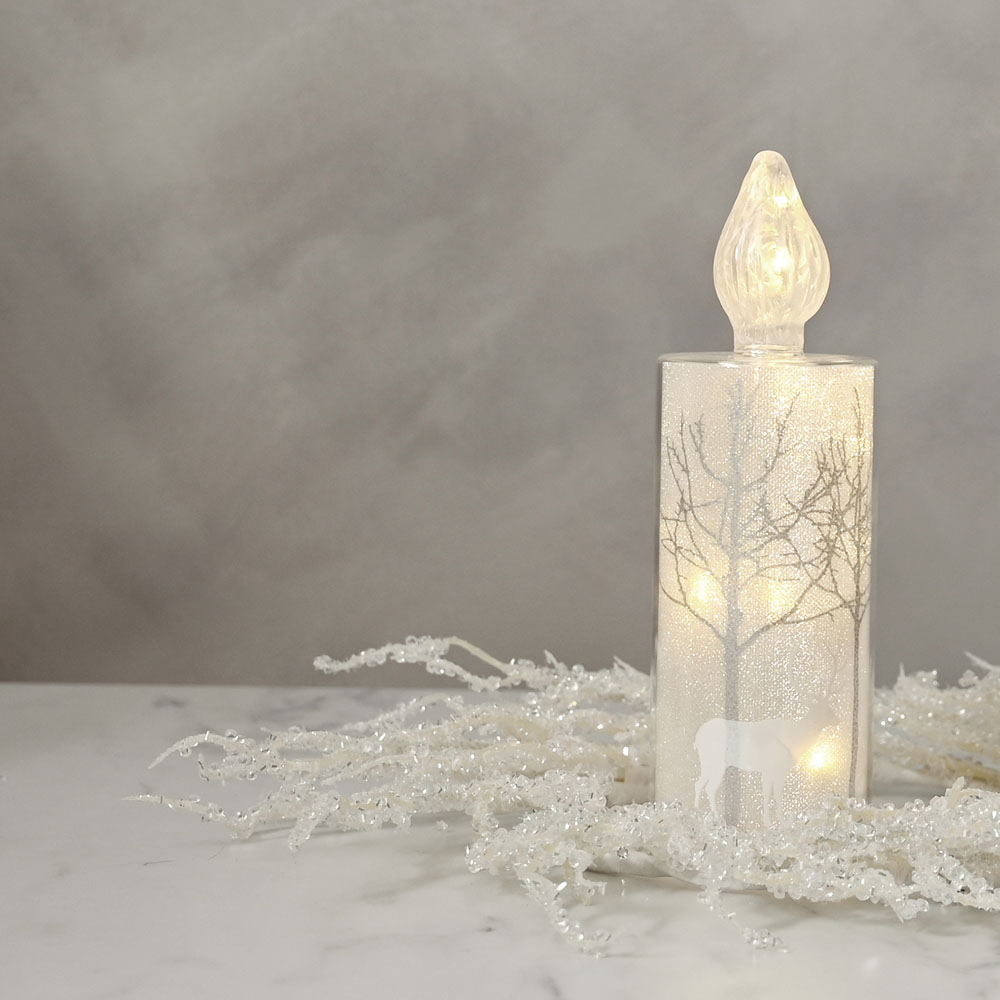 The Christmas Gift Co Silver LED Forest Scene Glass Candle Medium Image 1