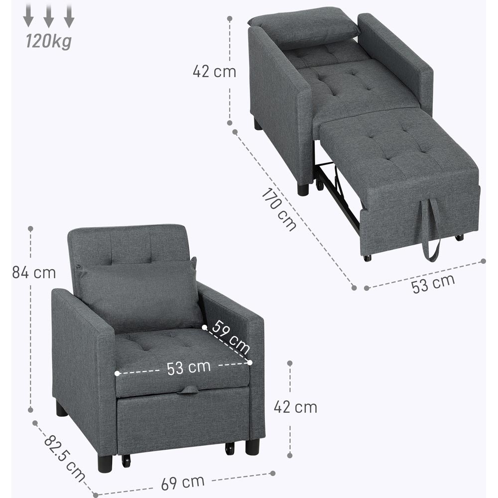 HOMCOM Dark Grey Upholstered Fabric Convertible Single Chair Bed Image 9