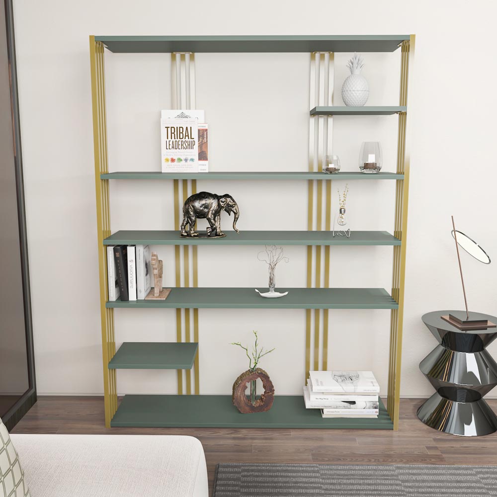 Decorotika Jeni 6 Shelf Green and Gold Bookcase Image 3
