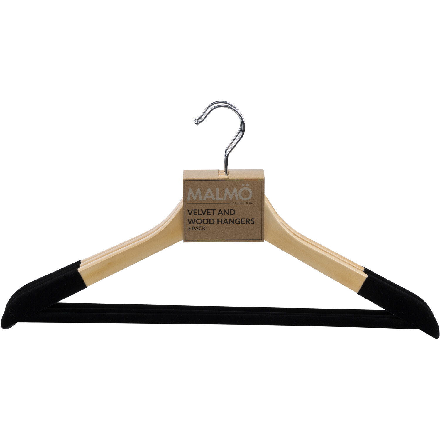 Pack of 3 Malmo Velvet and Wood Hangers Wilko