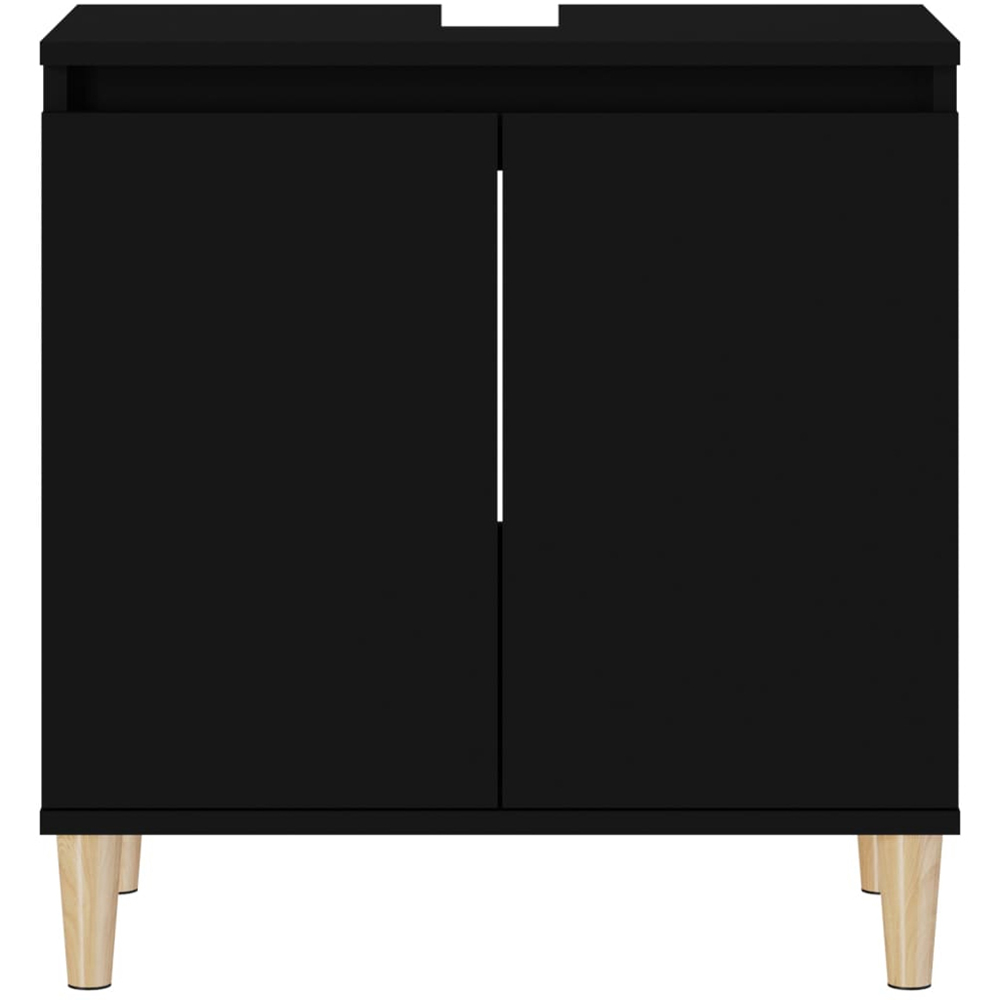 vidaXL 2 Door Black Bathroom Sink Cabinet with Wooden Feet Image 3