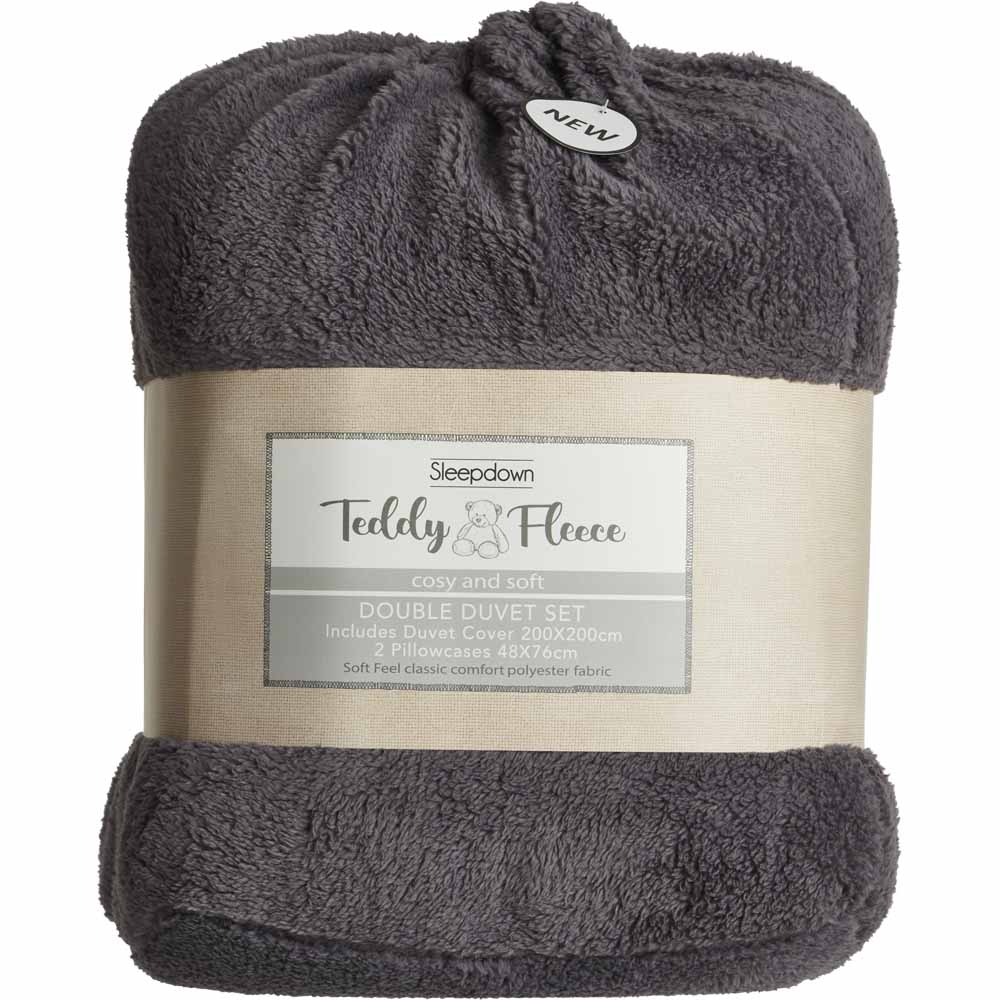 Sleepdown Double Charcoal Soft Teddy Fleece Duvet Set Image 4