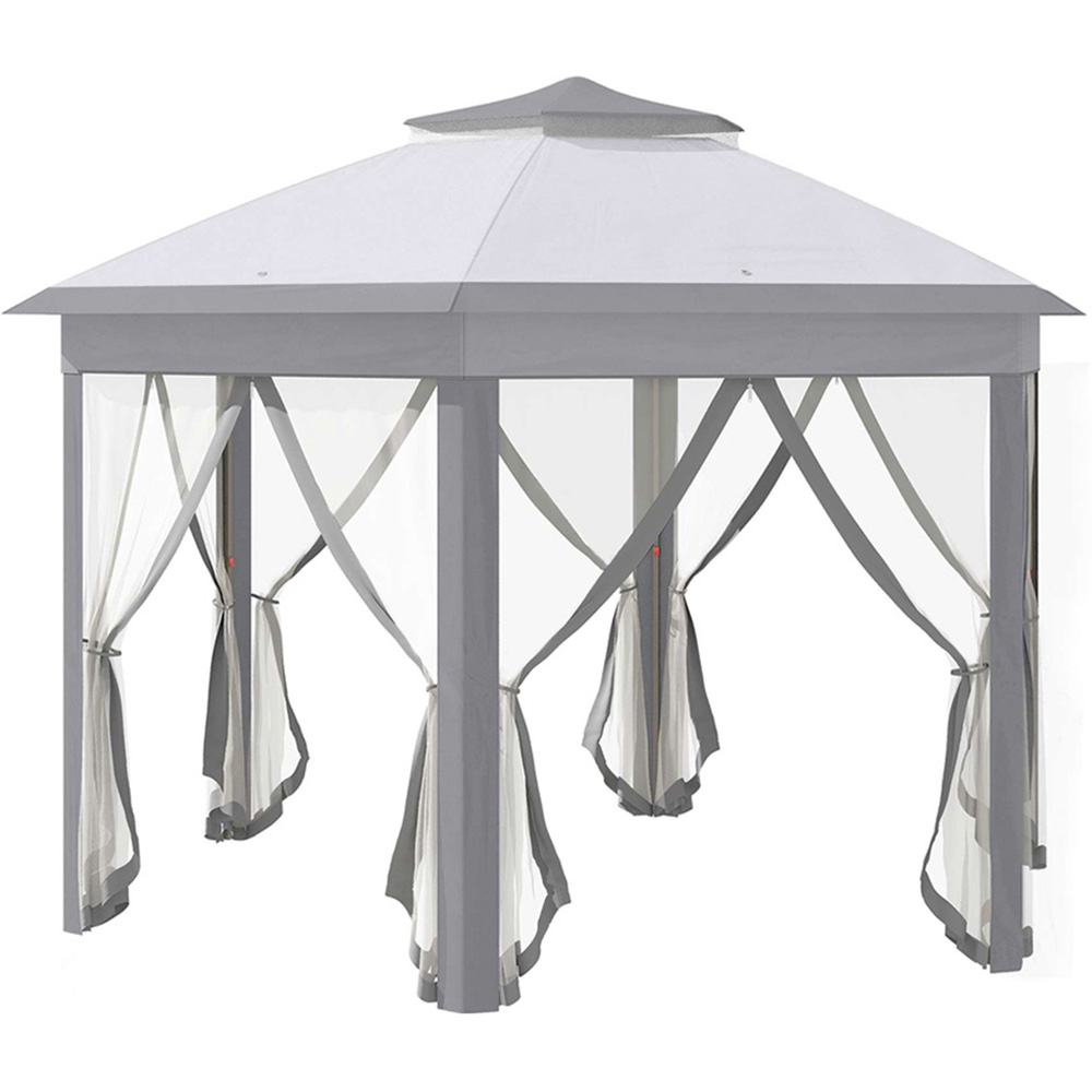 Outsunny 4 x 4m Grey Hexagon Marquee Patio Gazebo with Sides Image 2