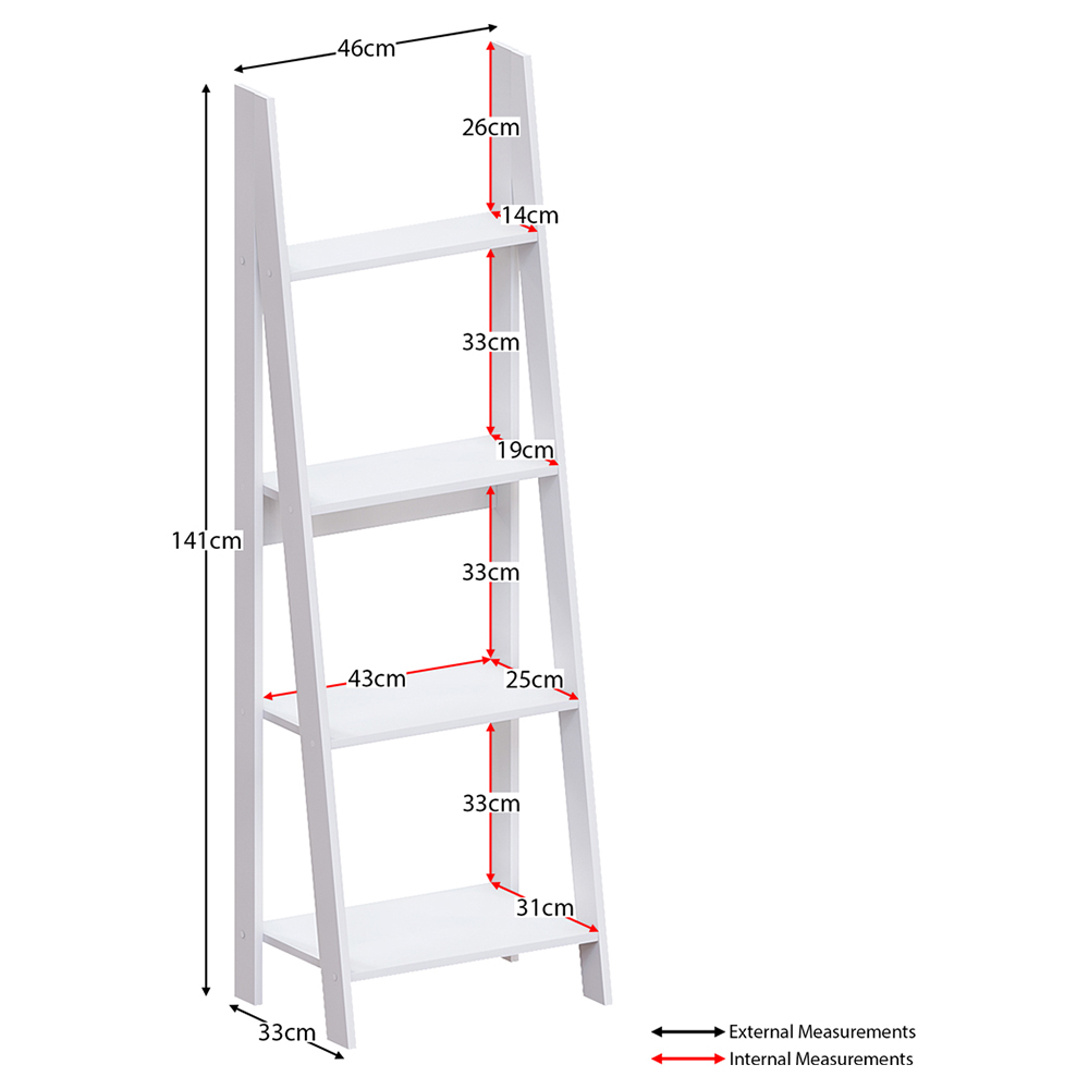 Vida Designs Bristol 4 Shelf White Ladder Bookcase Image 6