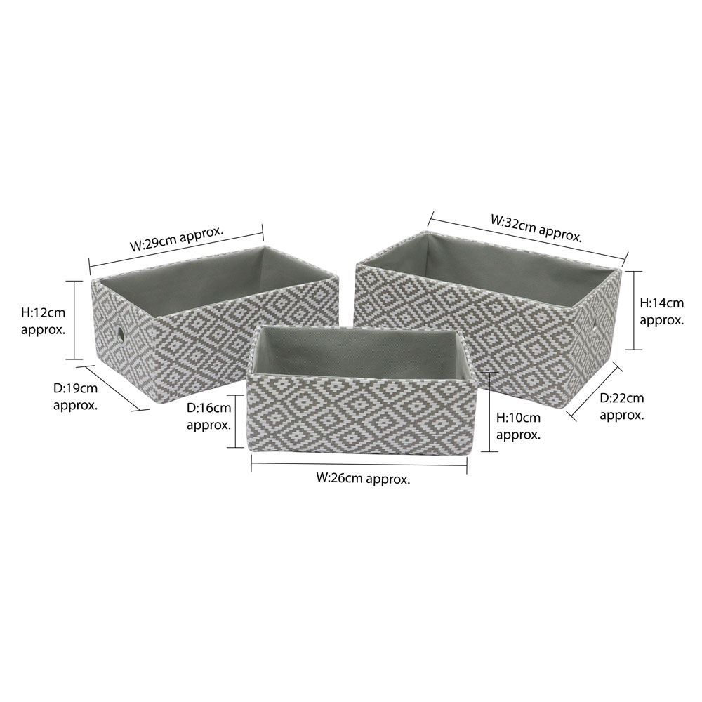 JVL Argyle Grey Rectangular Paper Storage Baskets Set of 3 Image 8