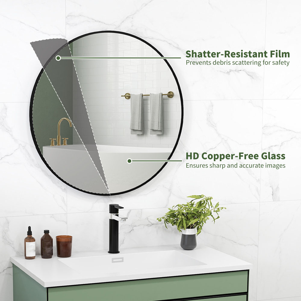 HOMCOM Black Steel Frame Round Bathroom Mirror 70 x 70cm Image 5