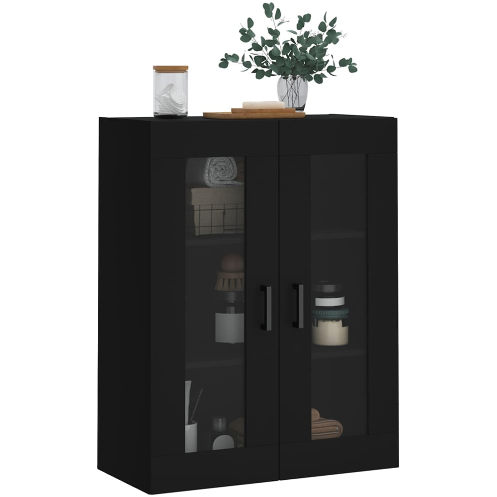vidaXL 2 Glass Door Black Wall Mounted Cabinet Image 4