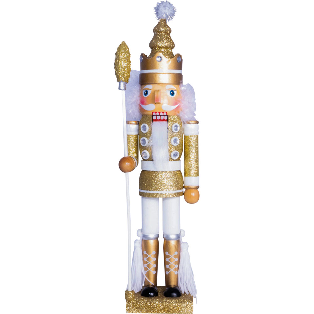 St Helens Gold and White Christmas Nutcracker with Staff Image 1