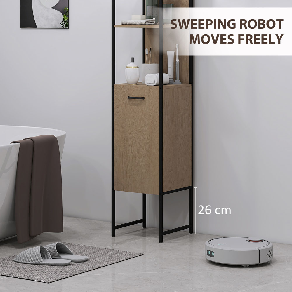 HOMCOM Single Door 3 Shelf Natural Adjustable Tall Bathroom Cabinet Image 7