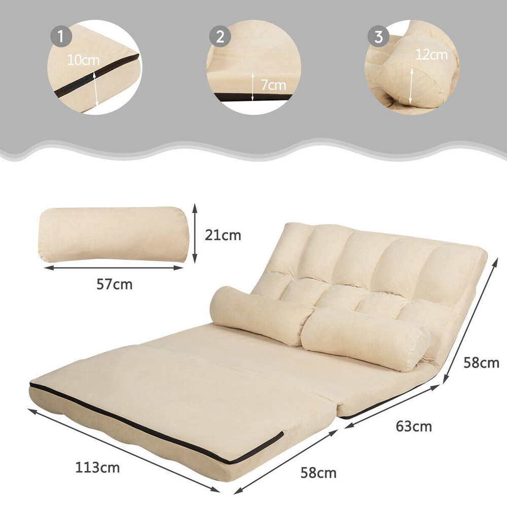 Costway Beige 2 in 1 Folding Floor Sofa Bed with 2 Pillows Image 9