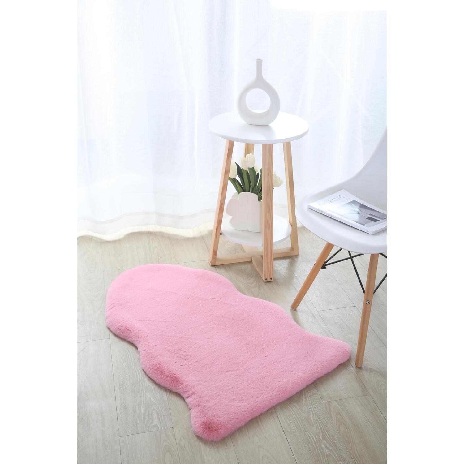 Bubble Gum Faux Rabbit Fur Pelt Rug 60 x 90cm Image 2