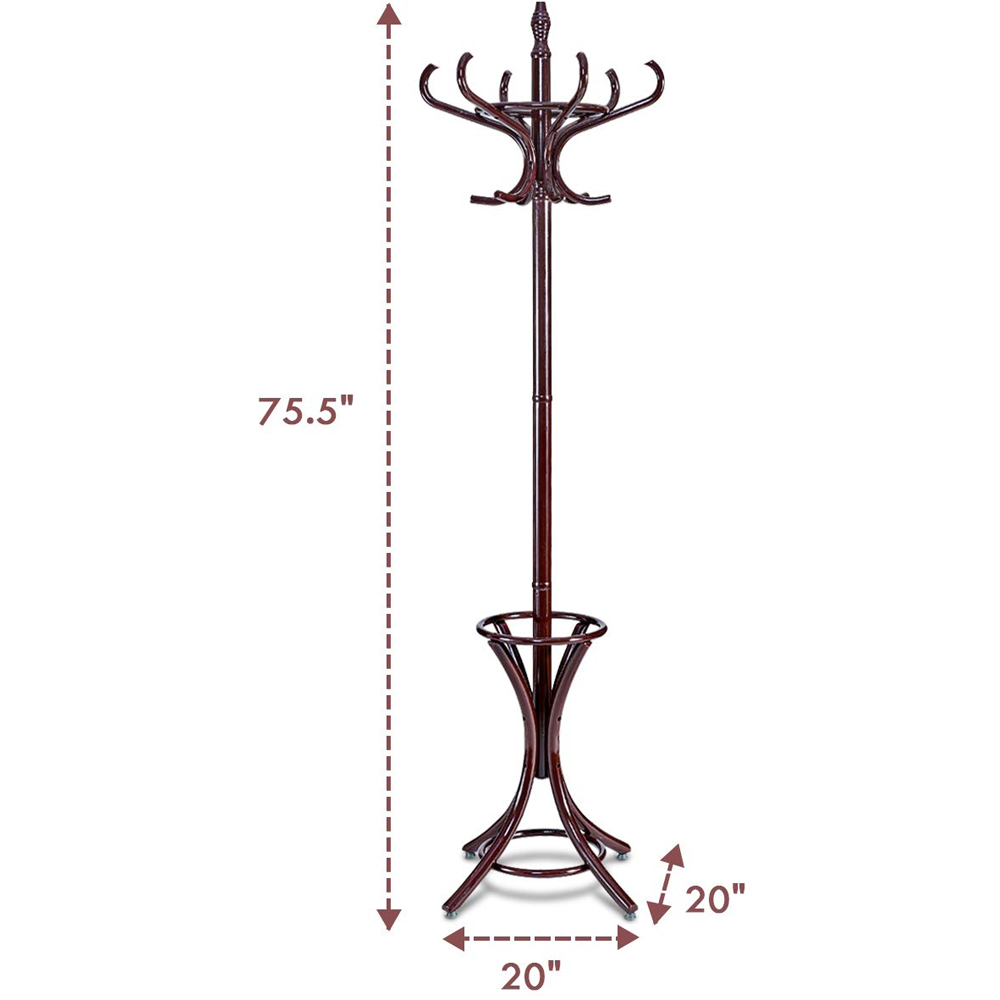 Costway Mahogany Floor Standing Coat Rack Image 9