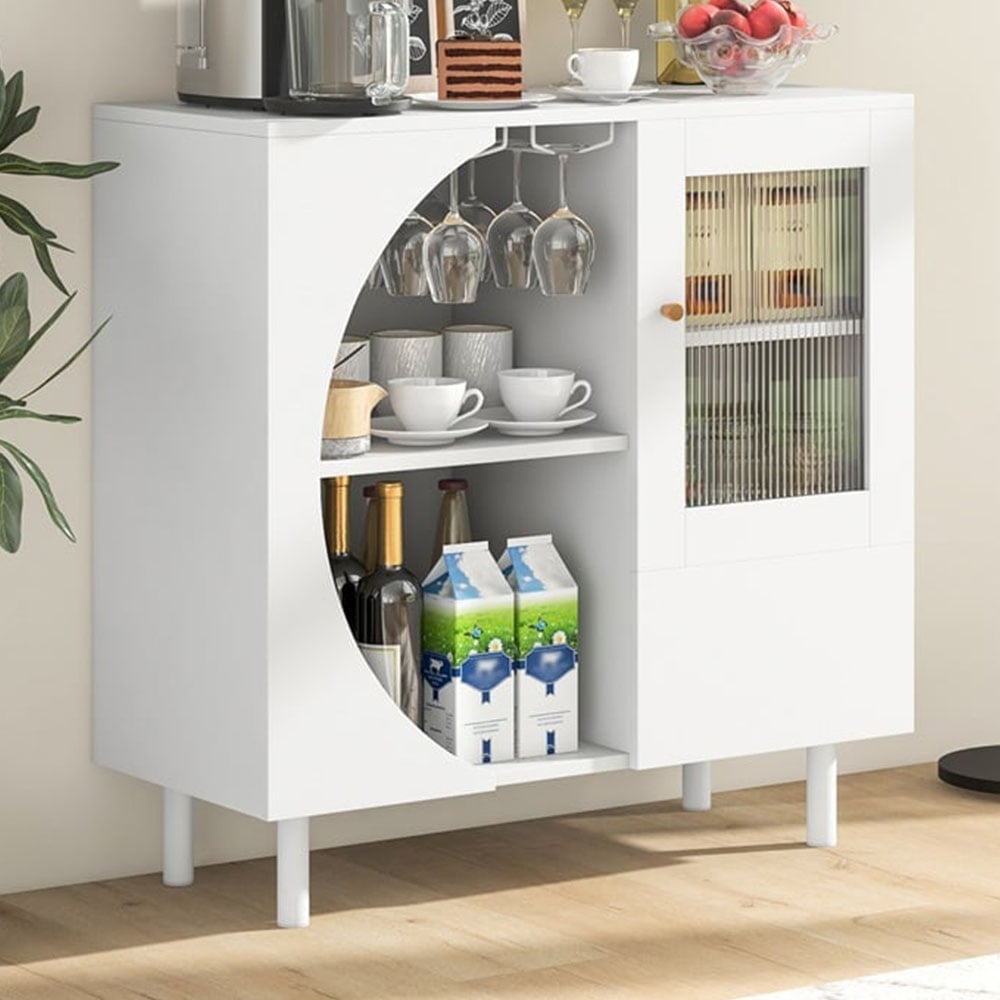 Costway 2 Door 2 Shelf White Kitchen Sideboard Image 1