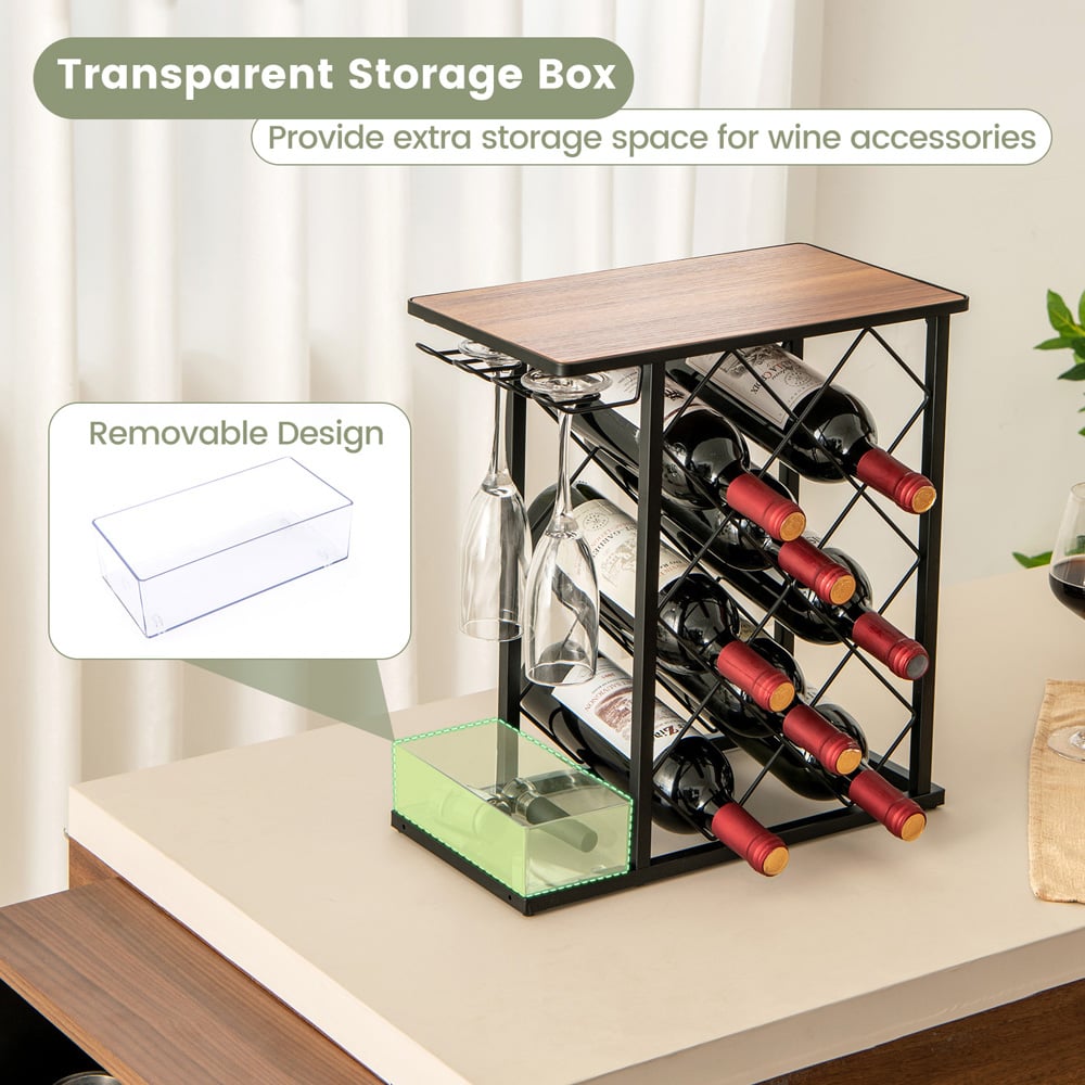 Costway 8 Bottle Countertop Wine Rack with Storage Image 7