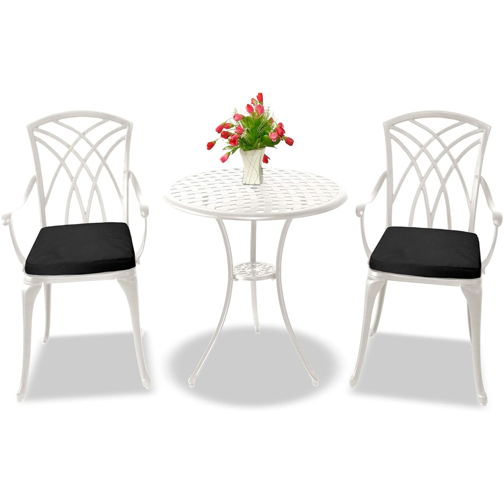 Centurion Oshowa 2 Seater White and Black Cast Aluminium Garden Bistro Set with Cushions Image 2