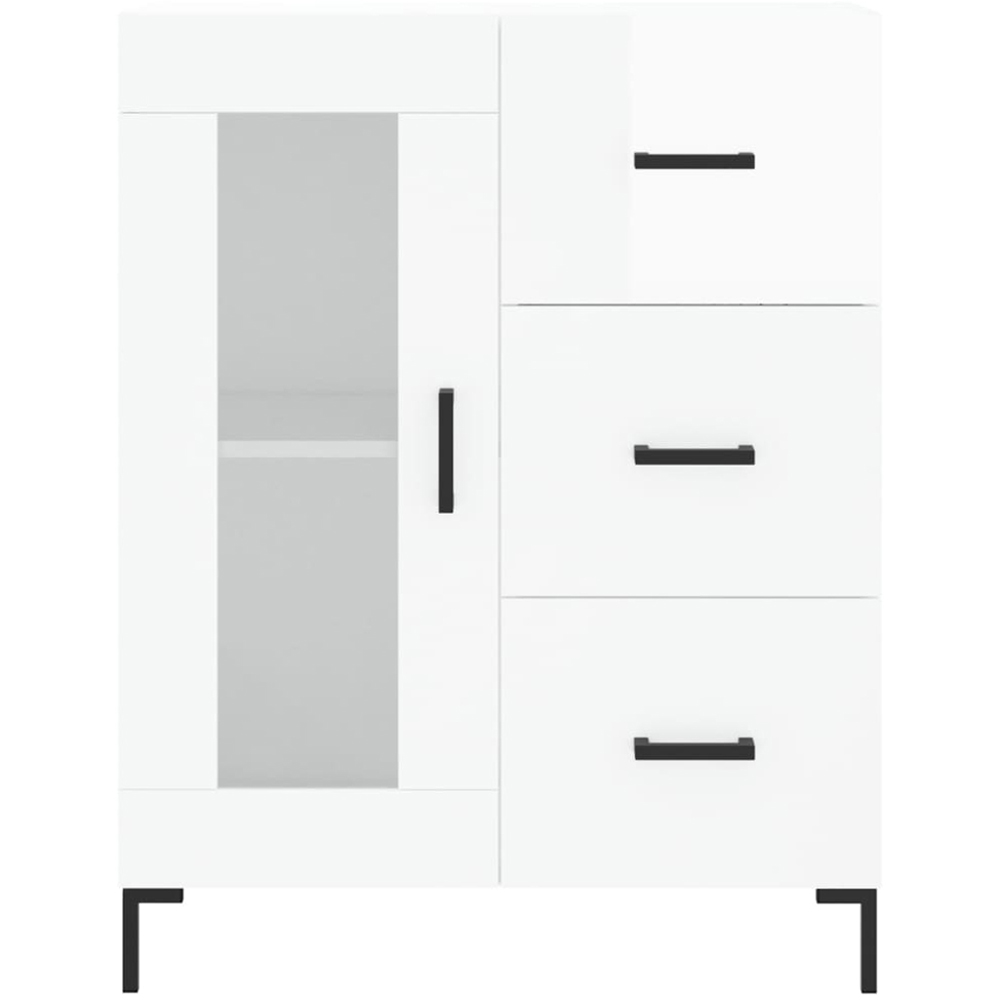 vidaXL Single Glass Door 3 Drawer High Gloss White Sideboard Image 5