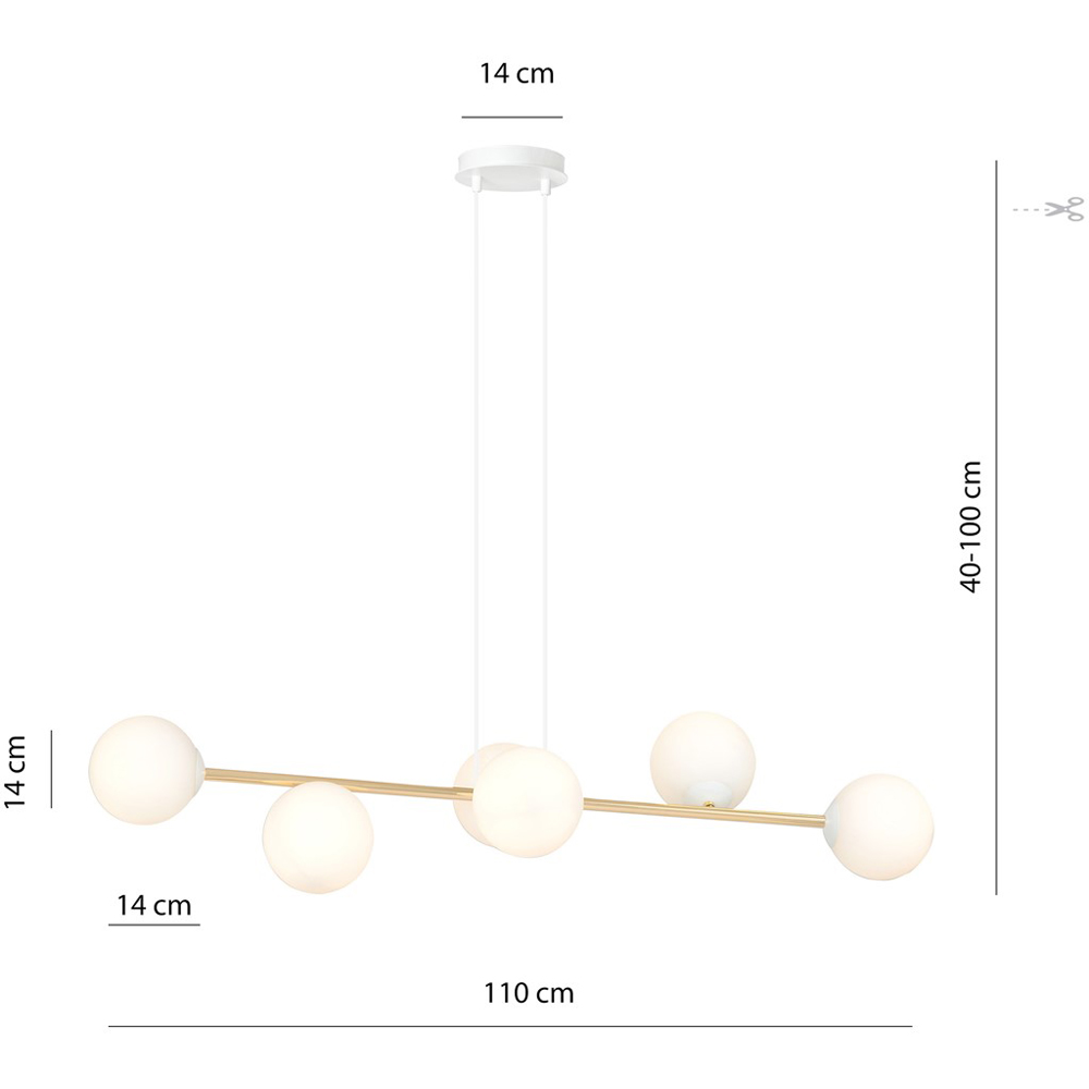 Emibig Gravity 6 Light White Shade White and Gold E14 Ceiling Pendant Light Image 9