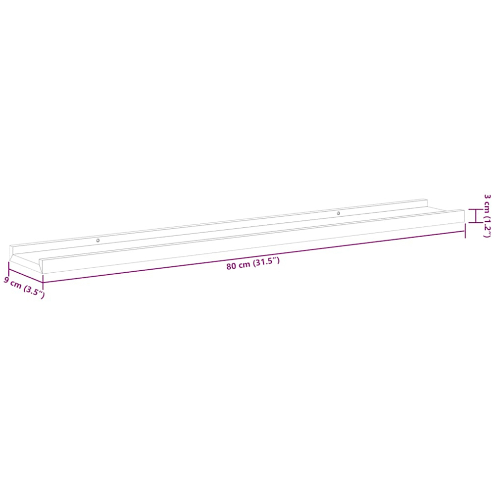 vidaXL 80cm Set of 2 Black Frame Ledge Floating Wall Shelf Image 6