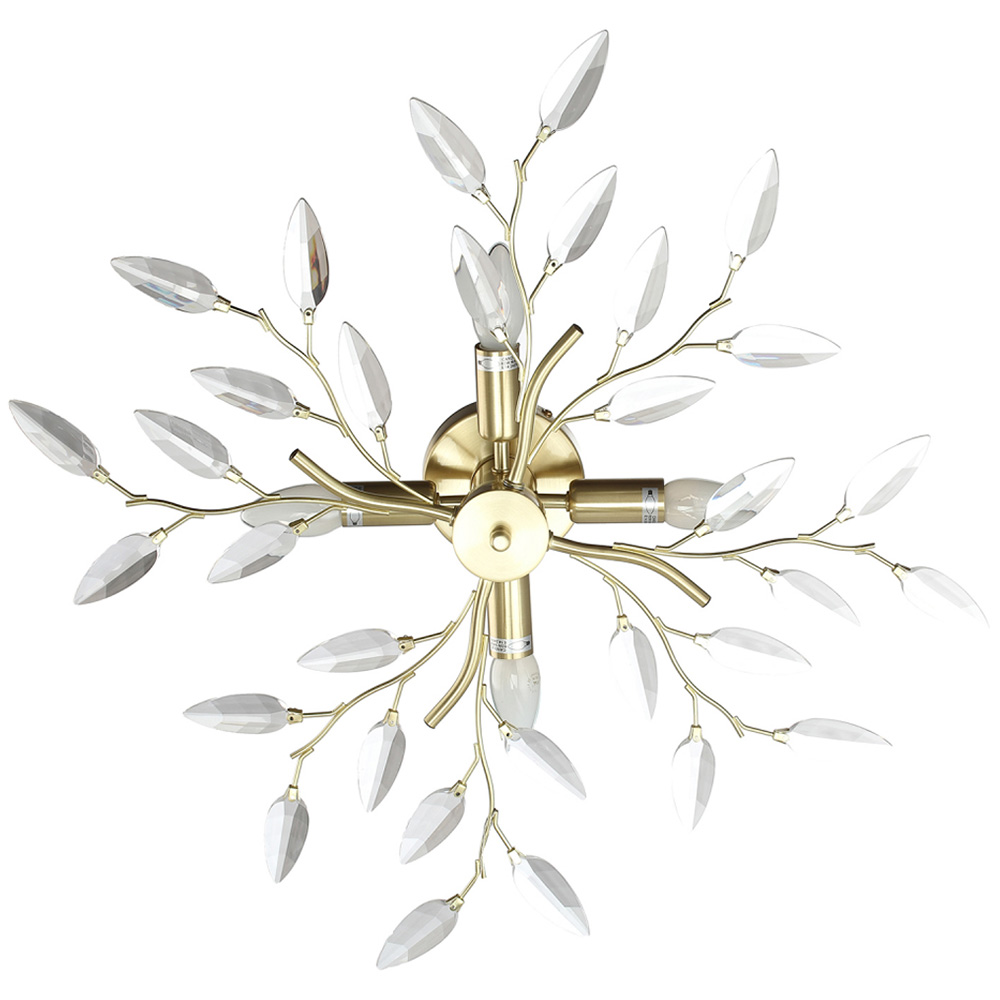 Happy Homewares Brushed Gold Plated Branch Ceiling Light with Acrylic Leaves Image 1