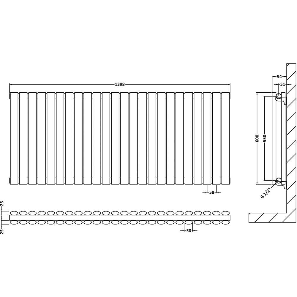 nuie Revive Anthracite Horizontal Double Panel Radiator 600 x 1398mm Image 3