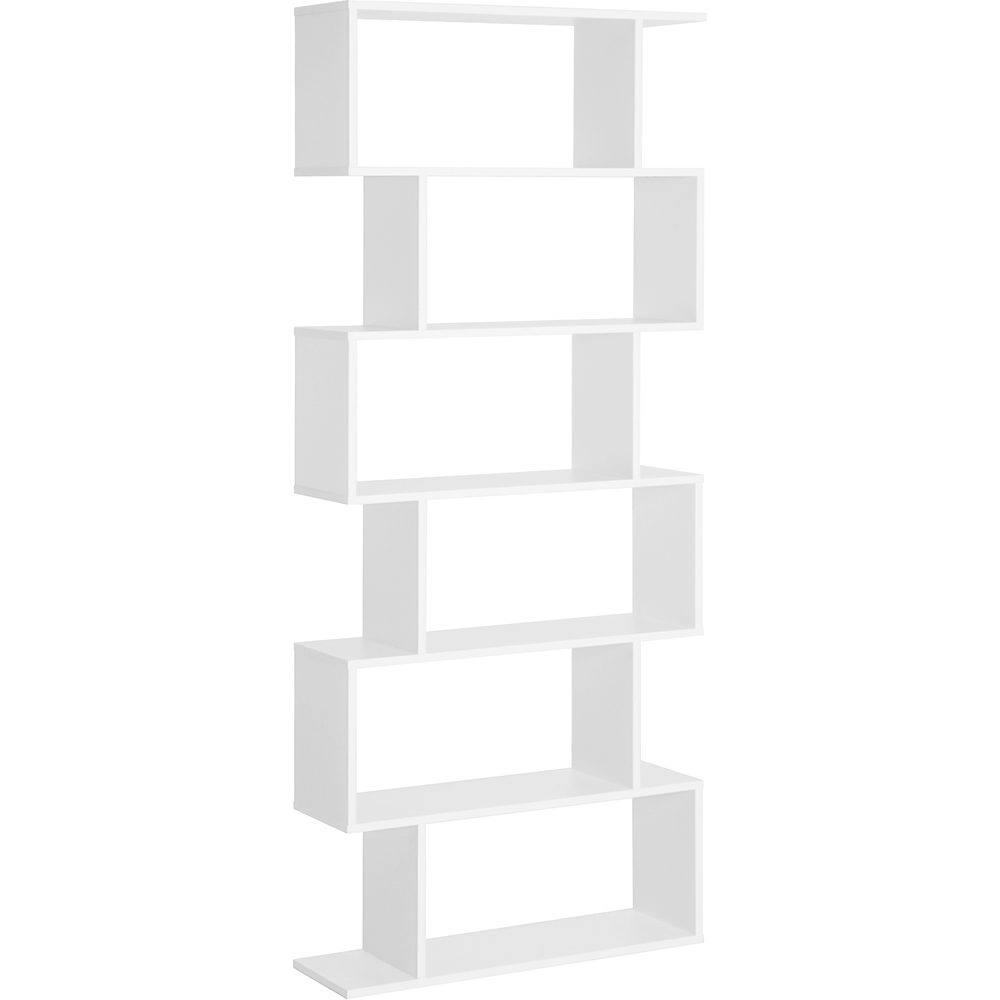 HOMCOM 6 Shelf White S Shaped Bookcase Image 2