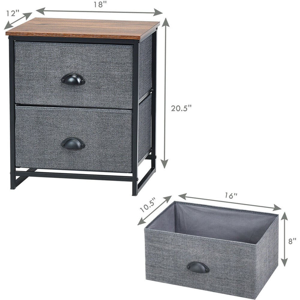 Costway Black 2 Drawer Fabric Nightstand Bedside Storage Cabinet Image 9