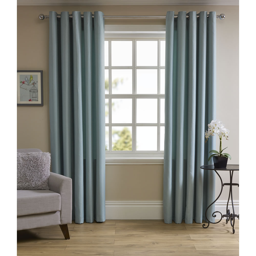 Wilko Duck Egg Waffle Weave Lined Eyelet Curtains 167 W x 137cm D Image 1