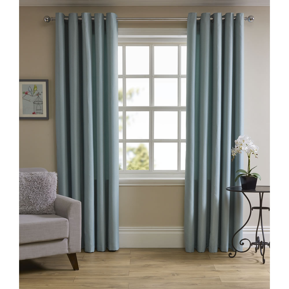 Wilko Duck Egg Waffle Weave Lined Eyelet Curtains 167 W X 183cm D