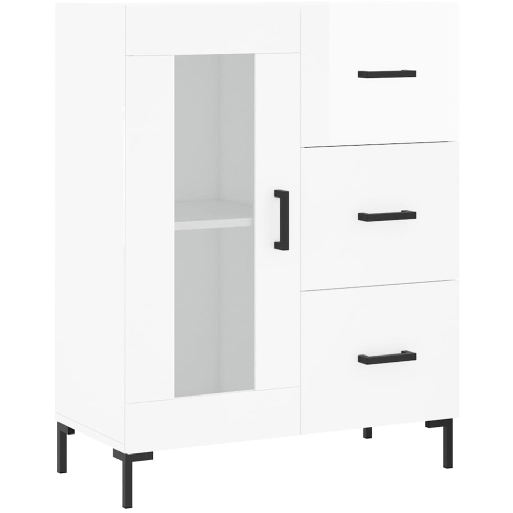 vidaXL Single Glass Door 3 Drawer High Gloss White Sideboard Image 2
