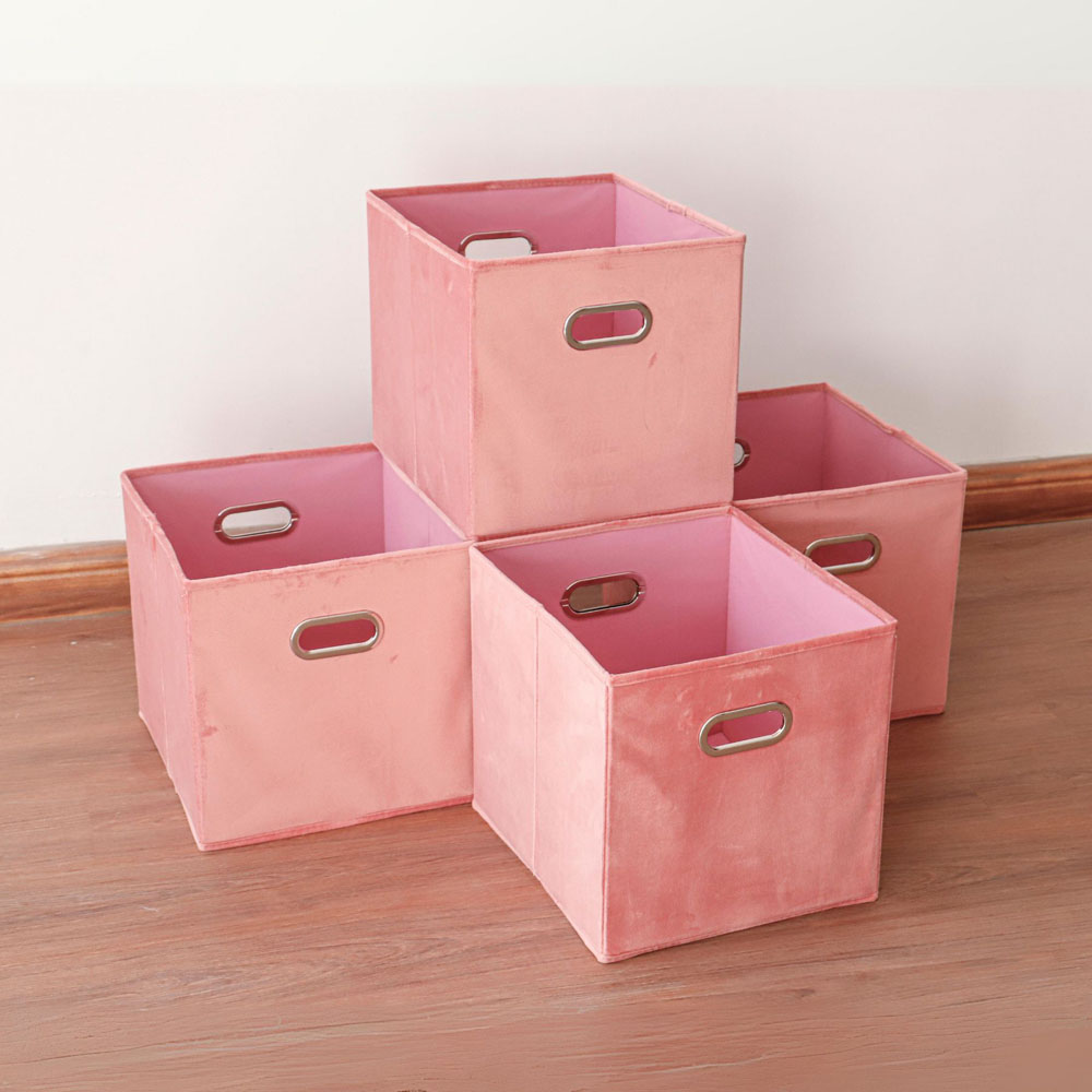 Home Source Blush Pink Fabric Large Storage Box 4 Pack Image 2