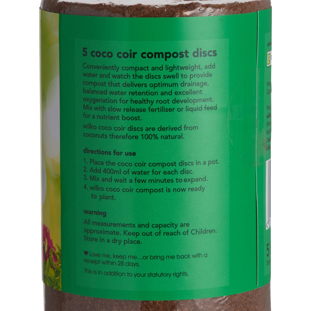 Wilko Coco Compost Discs 5 x 1L Image 2