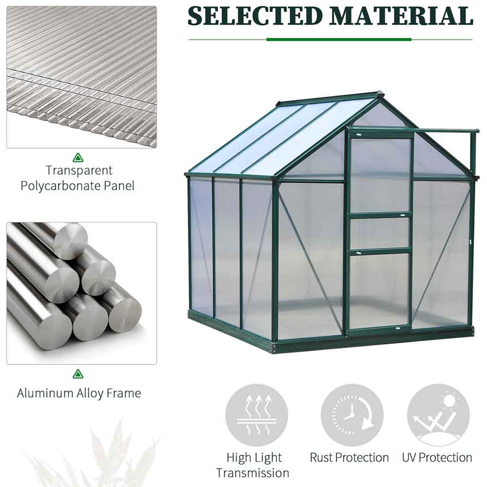 Outsunny Green Polycarbonate 6.2 x 6.2ft Greenhouse Image 3