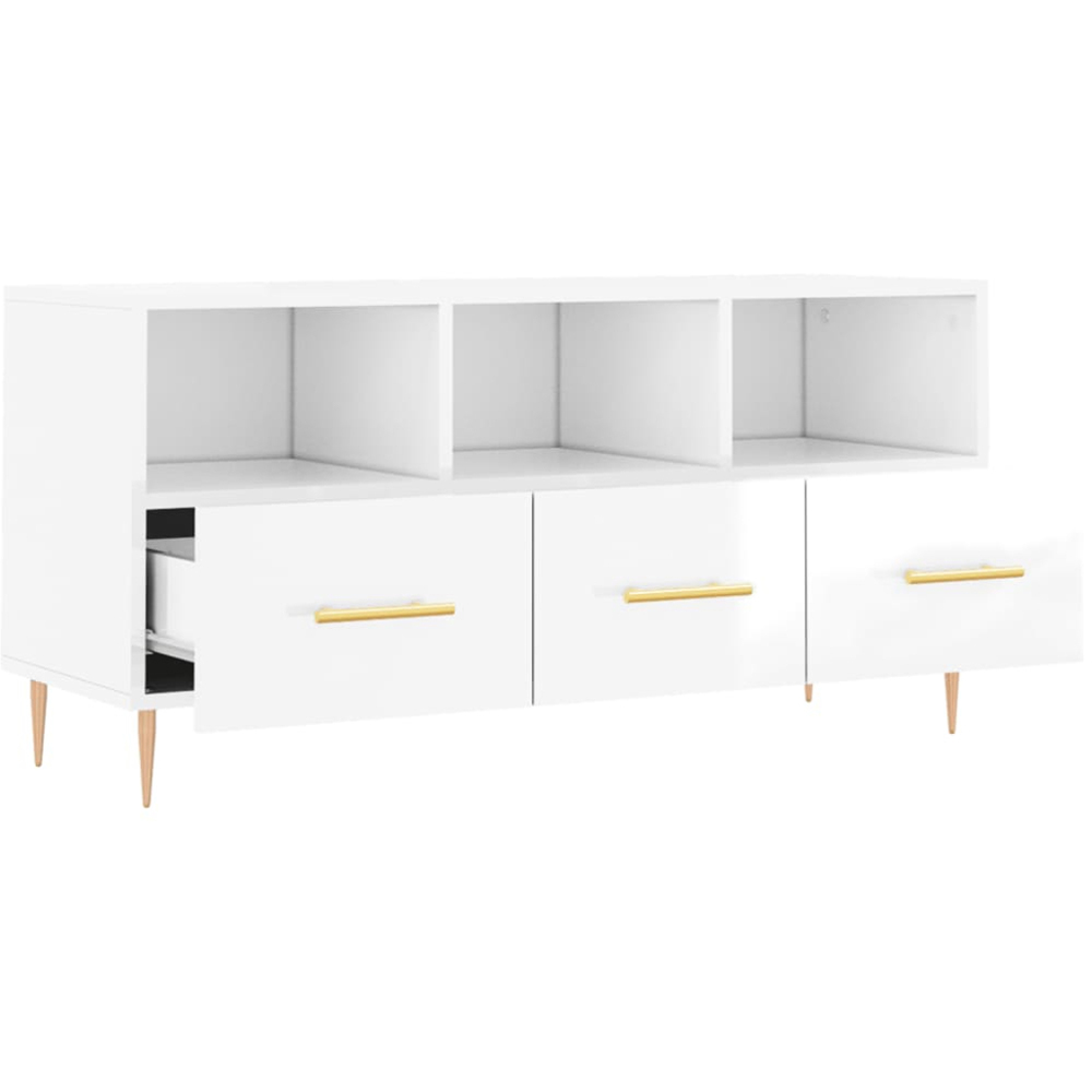 vidaXL 3 Drawer 3 Shelf High Gloss White TV Cabinet Image 6