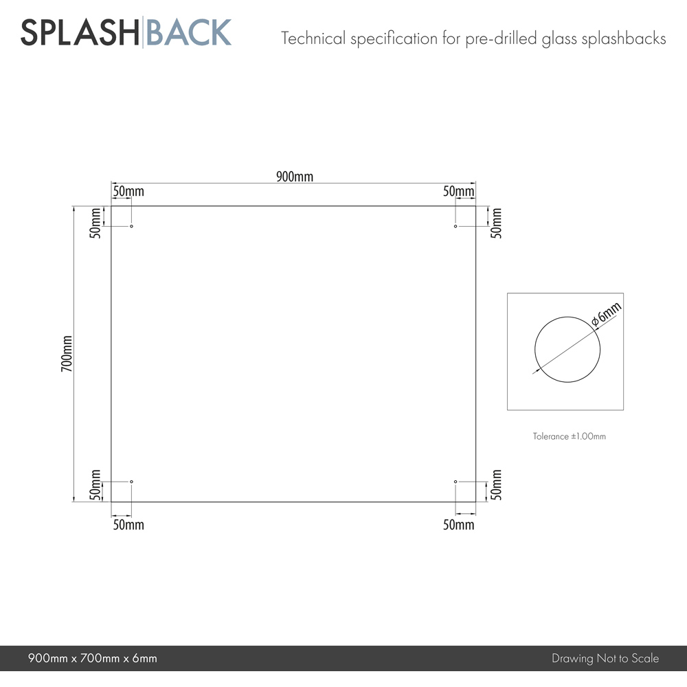 Splashback 0.6cm Thick Clear Kitchen Glass with Satin Chrome Caps 90 x 70cm Image 2