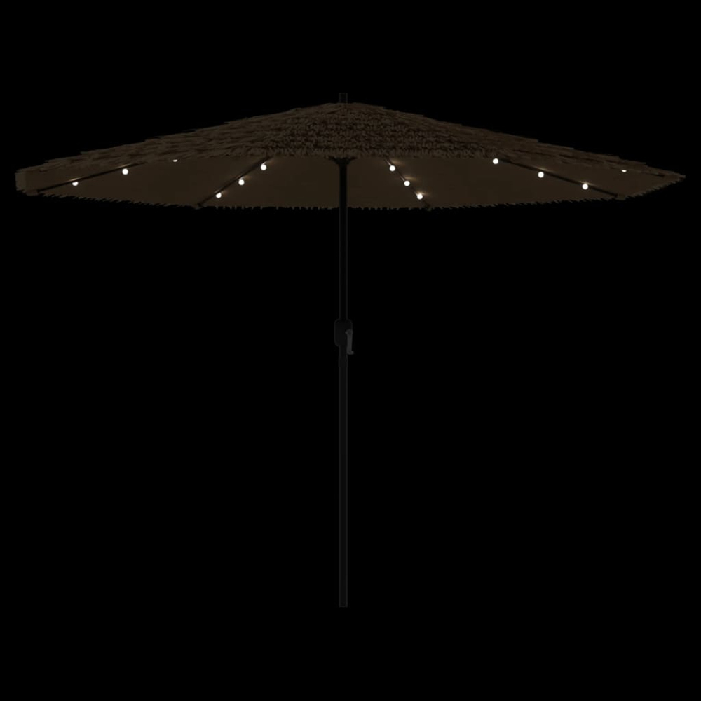 vidaXL Brown LED Light Straw Top Garden Parasol with Steel Pole 3.8m Image 8