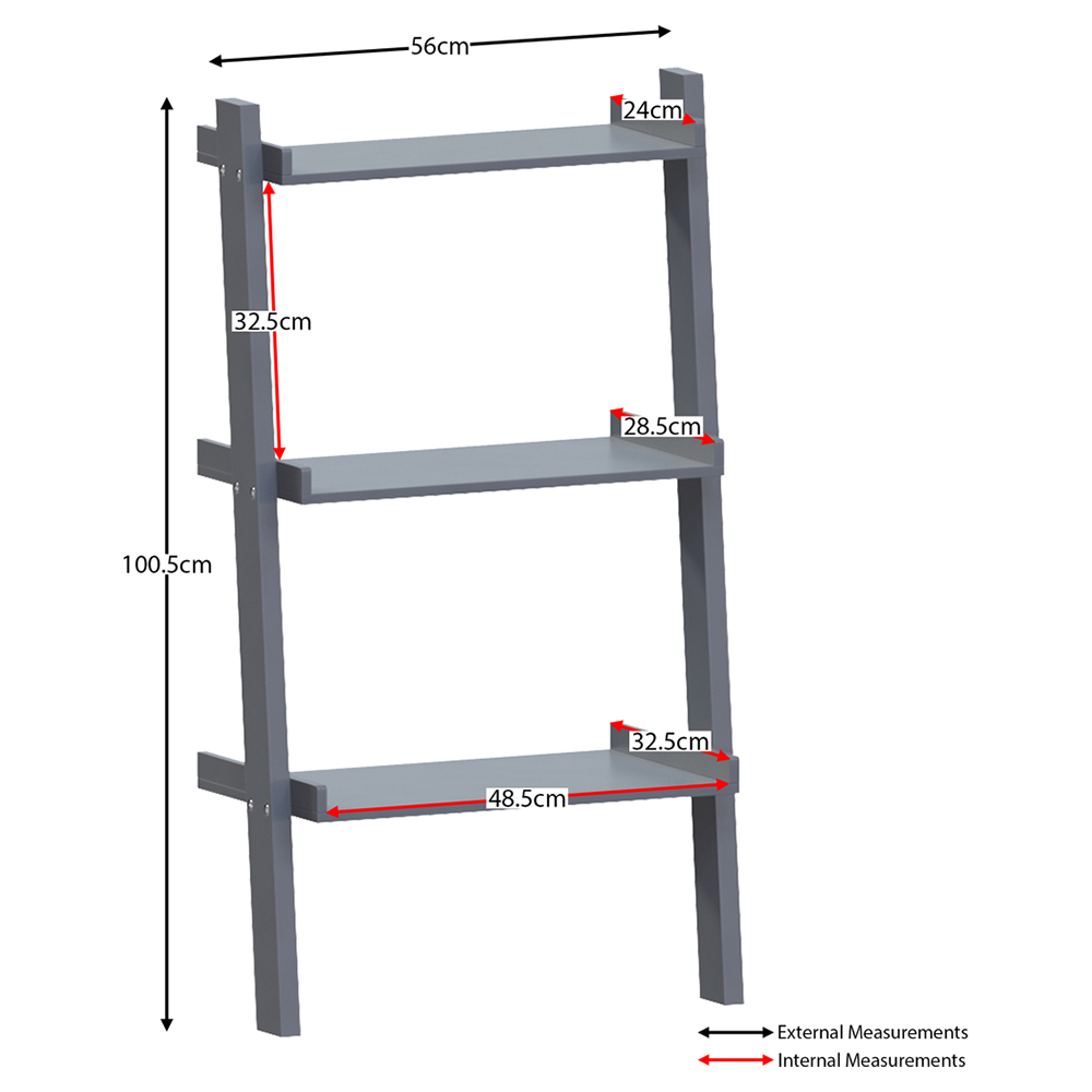 Vida Designs York 3 Shelf Grey Ladder Bookcase Image 6