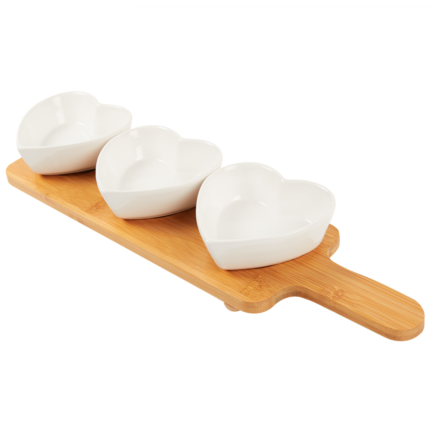 3 Heart Dipping Sauce with Bamboo Tray - Bamboo and White Image 5