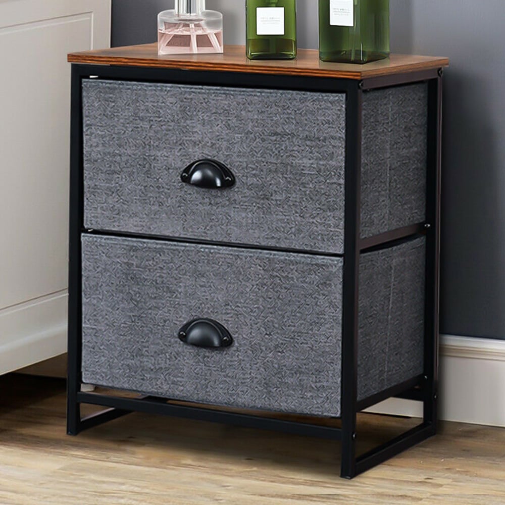 Costway Black 2 Drawer Fabric Nightstand Bedside Storage Cabinet Image 1