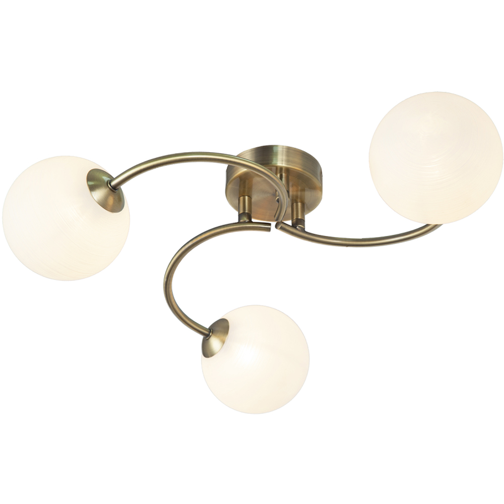 Happy Homewares 3 Arm Antique Brass Ceiling Light with Opal Swirl Glass Spherical Shades Image 6