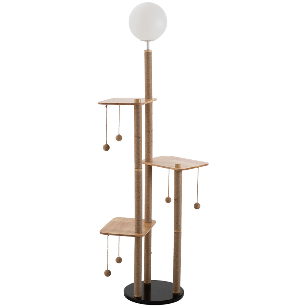 H&O Direct 188cm 3 Perch Natural Cat Tree with LED Floor Lamp Image 1