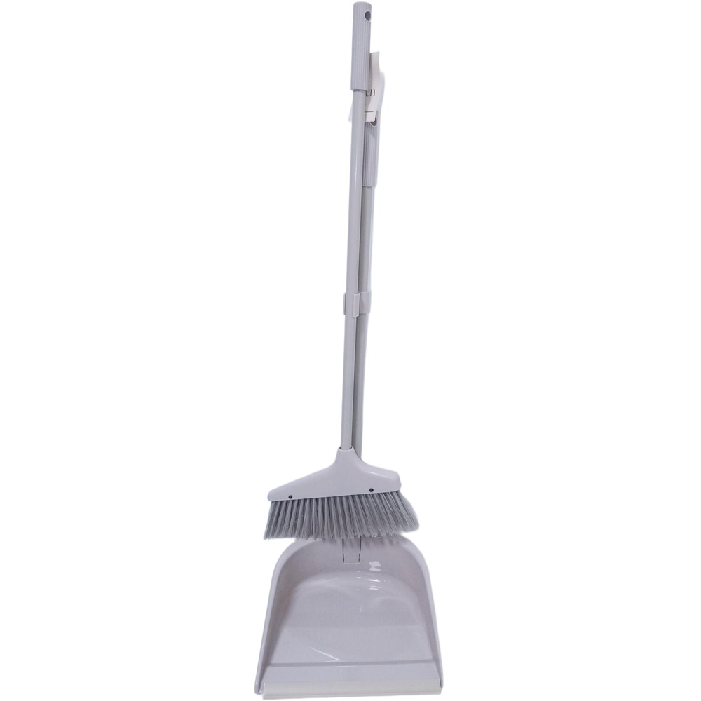 Ribbed Long Handle Dustpan and Brush Grey Image 4