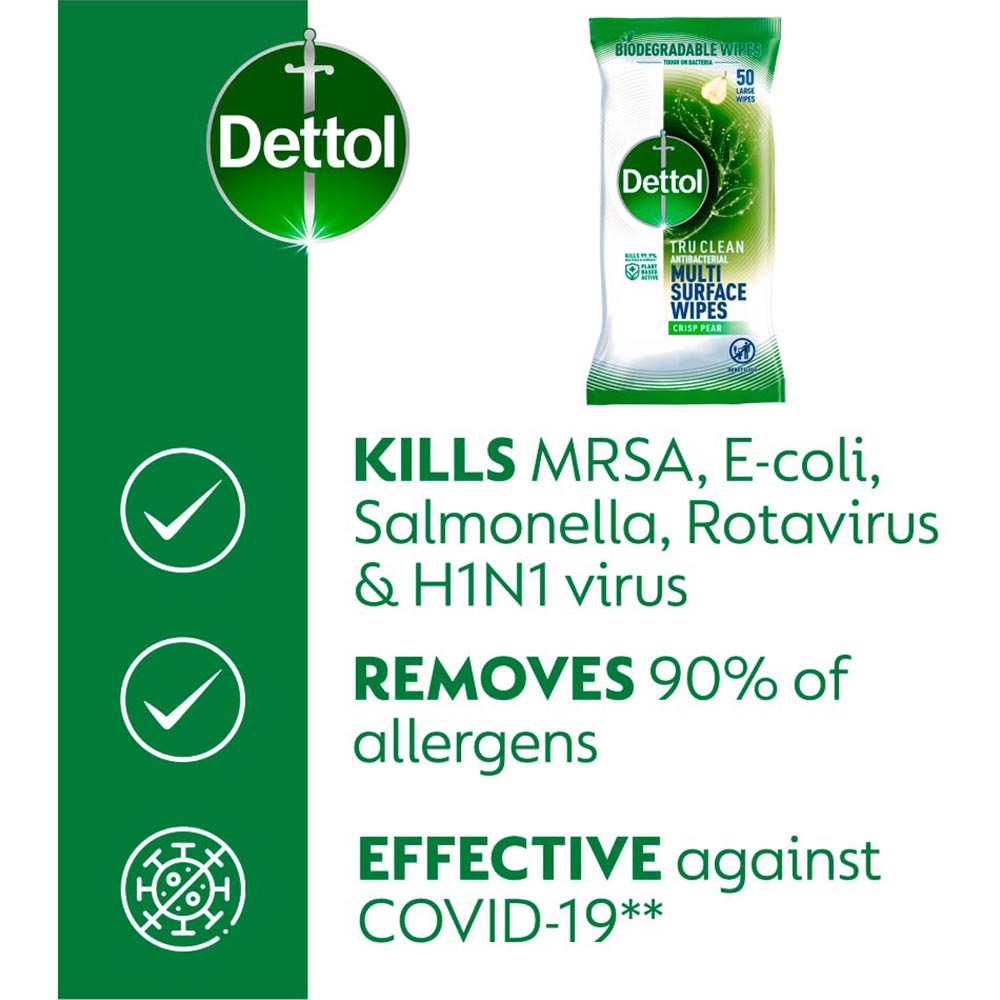 Dettol Tru Clean Antibacterial Crisp Pear Surface Wipes 50 Pack Case of 7 Image 5