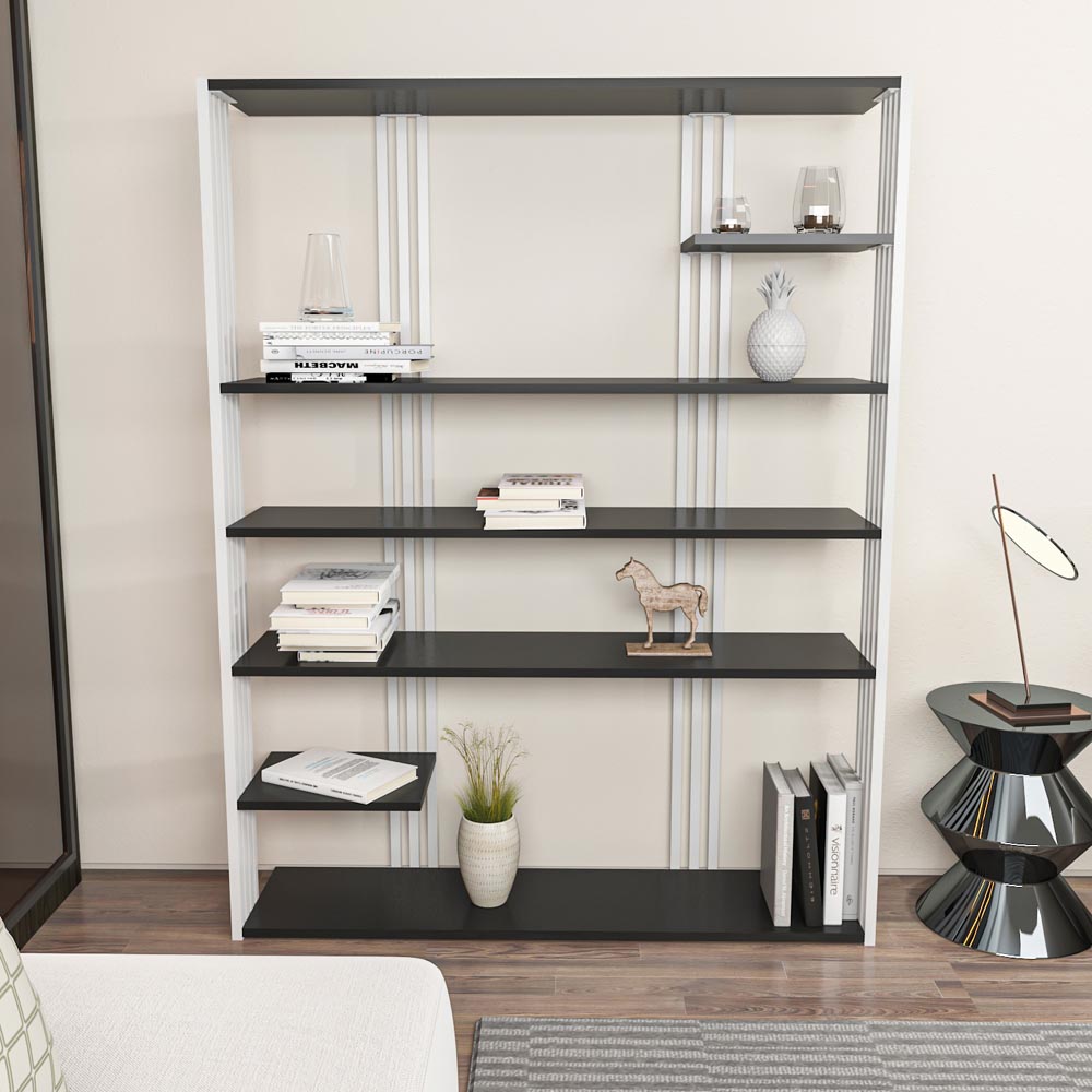 Decorotika Jeni 6 Shelf Anthracite and White Bookcase Image 4