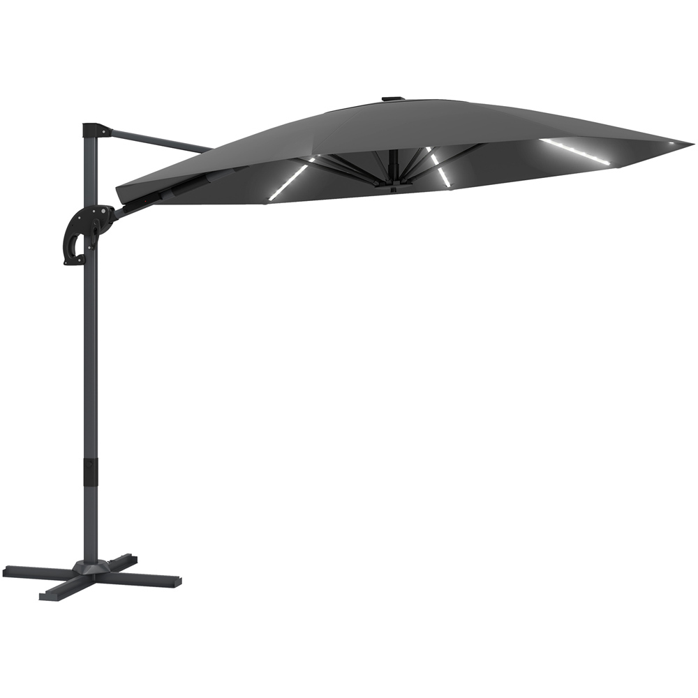 Outsunny 2 Tier Dark Grey Solar LED Crank Handle Parasol with Cross Base 3m Image 1