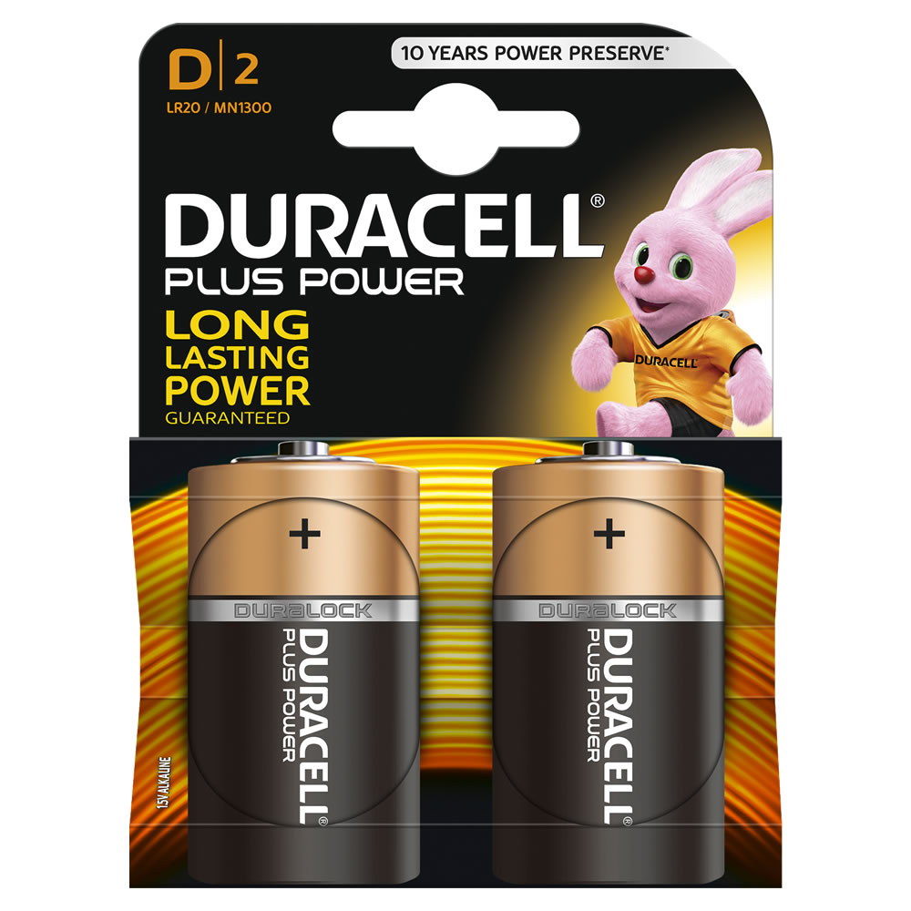 Duracell Plus Power Alkaline Batteries D LR20 1.5V 2pk Image 1